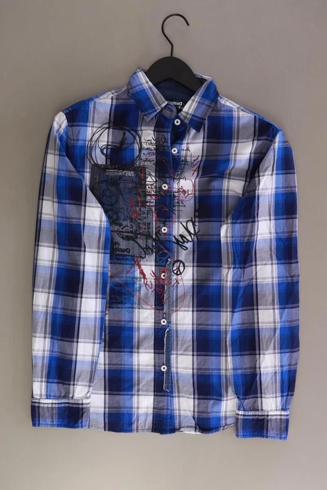 ⭐ Desigual camicetta per uomo taglia 46, S a quadri blu di cotone ⭐ - Immagine 4 di 4