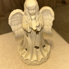 Angel Tea Light Candle Praying With Star And Moon Cutouts Ivory Color