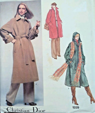 Vintage 1970s Vogue Paris Original 1559 Dior Coat Sewing Pattern B34" UNCUT