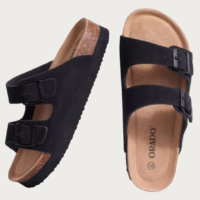 Korkfußbett Strand Sandalen Unisex dicke Sohle offene Zehenpartie Sommer Hausschuhe UK