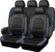 CAR PASS Leather seat Covers,Automotive Full Set, Black Chameleon Iridescent 