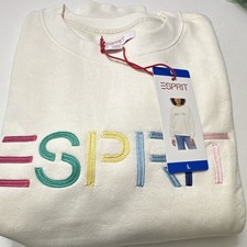 Esprit Women's Cream Crew Neck Pullover Embroidered Logo - Large