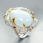 Gems ring 35 ct+ Natural Aquamarine Ring 925 Sterling Silver Size 7.5 /R460364