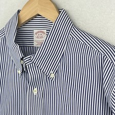 BROOKS BROTHERS Shirt Men 16-34 Traditional Fit Non Iron Stripe Button Down Blue