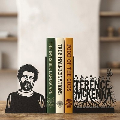 Terence McKenna Bookends, Psychedelic Book Ends, 3D Printed Black Shelf Decor