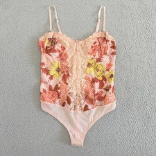 Intimately Free People Bodysuit Medium Corset Pink Floral Lace Hook Back Corset