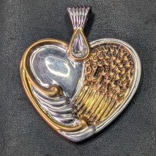 Gold + Sterling Silver Love Heart Angel Wing Pendant Mourning Bradford Exchange