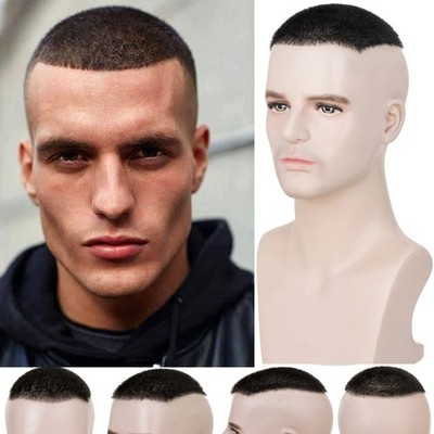 Thin PU Mens Toupee Hairpiece 100% Real Human Hair System Wig Short Buzz Cut US