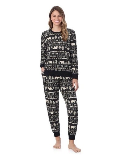 Women's Cuddl Duds XL Snowflakes Honeycomb Fleece Pajama Top Joggers Pants Set