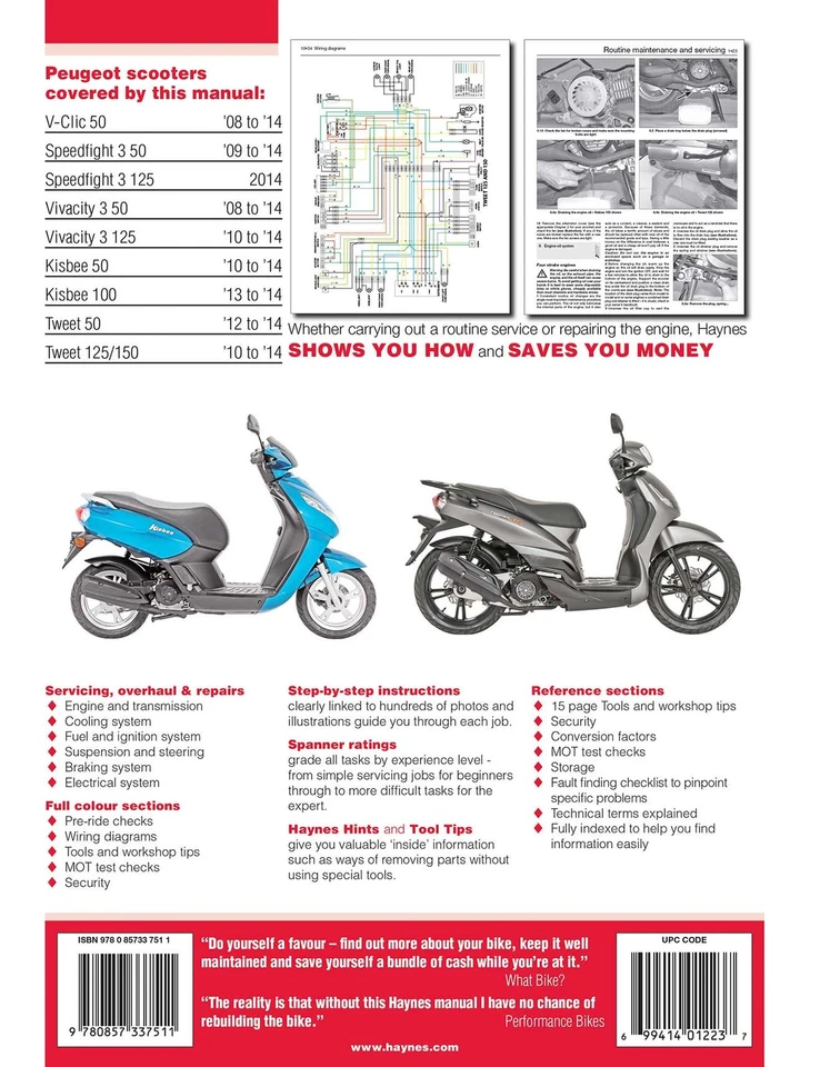 Peugeot V-Clic, Speedfight 3, Vivacity 3, Kisbee & Tweet (2008-2014) Haynes - Image 2 of 4