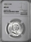 1953-S  50C FRANKLIN SILVER HALF DOLLAR  "SAN FRANCISCO"  NGC MS64 #8344591-009