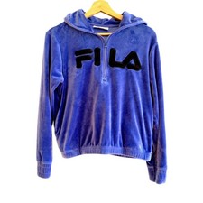 VTG Fila Velour Quarter Zip Hoodie S Blue Pullover Retro 90s Athluxury Sporty