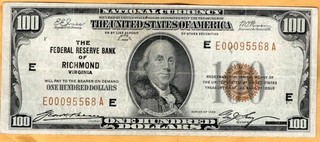 Series 1929 $100 Richmond Federal Reserve Bank Note i AU or CY condition