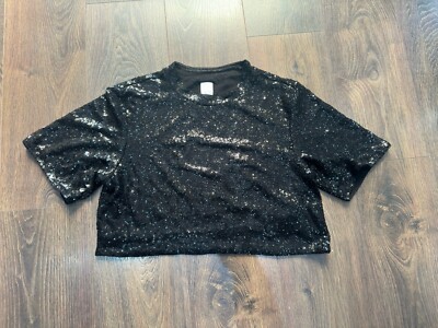 H&M black sequin boxy cropped top size M EUR 10 Christmas New