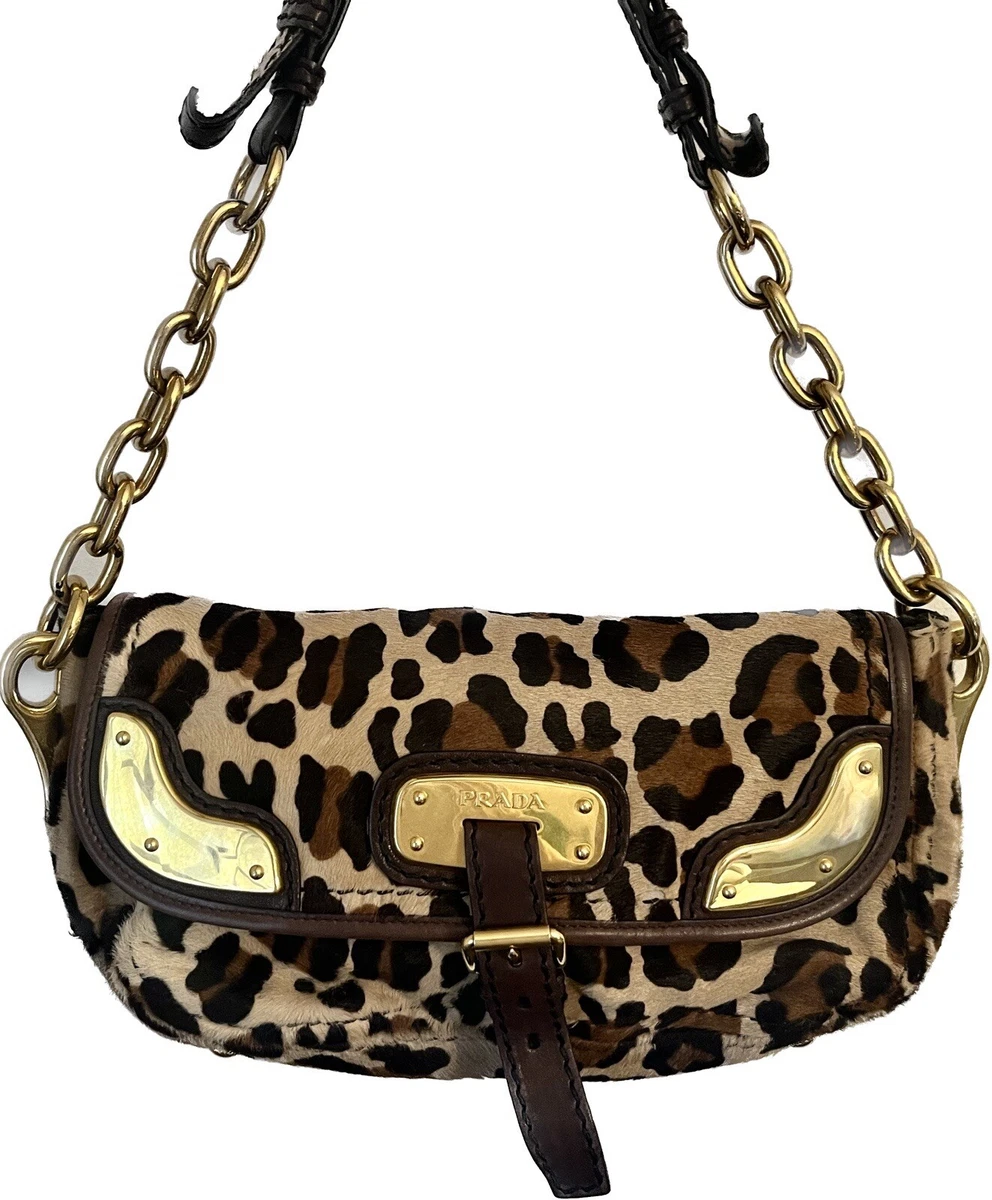 Vintage Prada Pattina Sottospalla Cavallino Shoulder Bag in Leopard Print