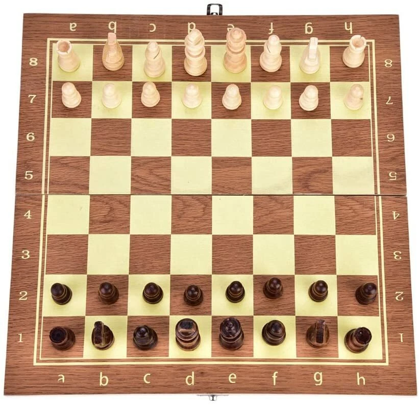 3 in 1 Folding Wooden CHESS CHECKERS BACKGAMMON Board BRAIN Game Home Outdoor  - Image 2 of 4