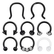 8PCS Septum Clicker Set Surgical Steel CZ Horseshoe Rings Nose Hoop Earrings 20g