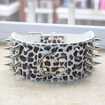 3inch Wide Leather 4 Rows Spiked Studded Dog Collar for Pit Bull Bully Terrier