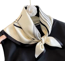 100% Silk 20" small square Scarf Women neckerchief Wrap stripe black white WY304