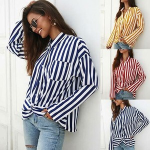 Blouse-Shirt-Loose-Pullover-Womens-Ladies-Casual-Top-Stripe-V-Neck-T-Shirt