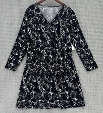 Nine West Dress Women's Plus Size 2X Black White Long Sleeve Scribble Faux Wrap