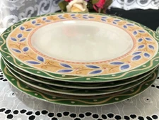Set 4 PTS International Interiors "Salerno" Yellow Green Dinner Plates 10 5/8"