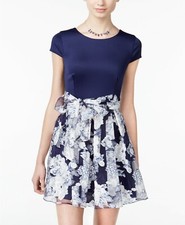 New $269 B. Darlin Juniors' Women'S Blue White Floral Fit & Flare Dress Size 5/6