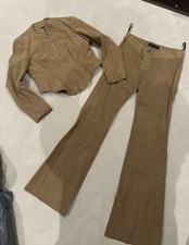 Karen Millen Vintage Y2k Tan Suede Effect Jacket & Trousers Vtg Size 12