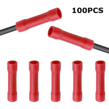 100PCS Red Wire Butt Connectors 22-18 Gauge AWG Ga Car Audio Terminals New