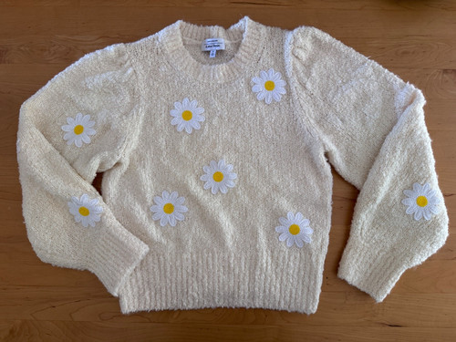 & Other Stories PARIS ATELIER Playful Cream Knit LS Sweater w/DAISIES Sz M
