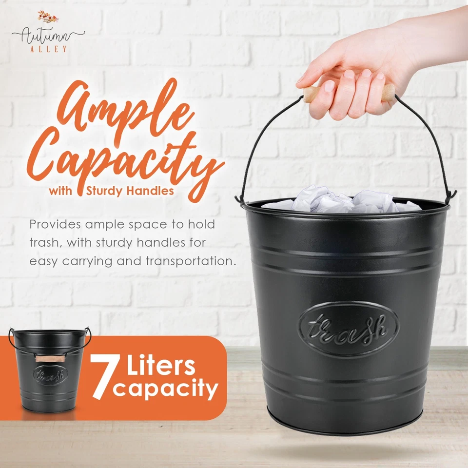 Autumn Alley Matte Black Metal Farmhouse Trash Can & Toilet Brush Set - Image 4 of 4