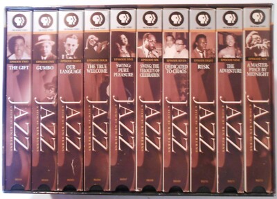 JAZZ HISTORY TEN VHS TAPE BOX SET 2000 KEN BURNS HOLIDAY COLTRANE MILES DAVIS