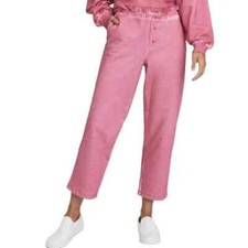 New Something Navy Medium Taylor Ruffle Sweatpants Paperbag Crop Wide Pink Terry