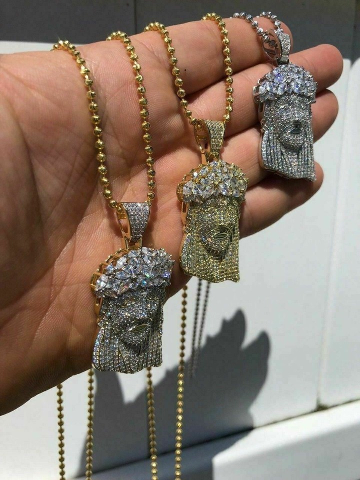 Men's Solid 925 Silver & 14k Gold Plated Jesus Piece Pendant ICED CZ ...