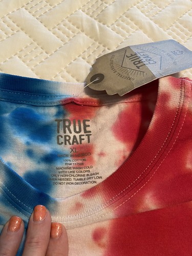 Camisa True Craft Tie Dye Nueva con etiquetas XL roja, blanca y azul bandera estadounidense - Imagen 5 de 12