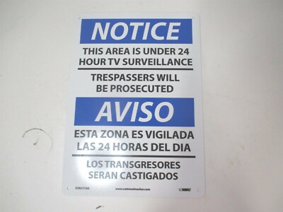 National Marker (ESN375AB) 10'' x 14'' Notice This Area Is Under 24 Hour Tv Sign 