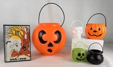 Halloween Alien Treat Bucket Collection 4 Mini Pails Framed Vintage Treat Bag