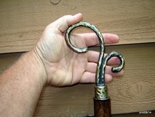 unique black walnut stain OAK security CANE with ornate hammered brass handle