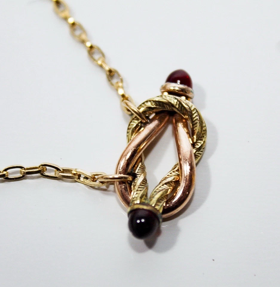 Vintage Antique Forever Knot Motif Gold Tone Red Cabochon Stone Tie Clip - Image 2 of 4