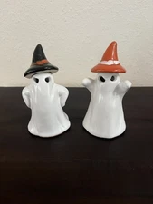 Transpac Halloween Light Up Ghosts Figurines In  Witch Hats Ceramic Decor 4 1/2”