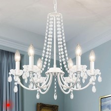 Crystal Chandelier, 6 Lights Chandeliers Ceiling Light, Modern Chandelier White,