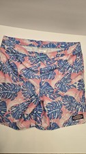 Vineyard Vines Boys Swim Trunks Size L 16 Marlin Monstera Leaf Pink Blue EUC
