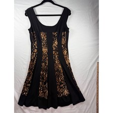 Connected Apparel Black Animal Print Fit Flare Dress Sleeveless Womens sz 8