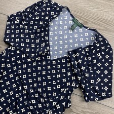 Lauren Ralph Lauren Women’s Jersey Knit Ruched Dress Navy White Geometric PS