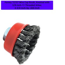 Wire Cup Brush, Knotted with 5/8-Inch-11 Threaded Arbor, 2-3/4-Inch-by-.020-Inch