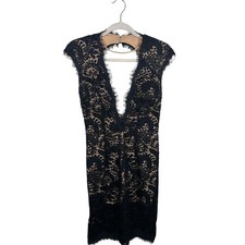 JOVANI Black Lace Overlay Crystal Embellished Cocktail Wedding Dress Size 8 EUC