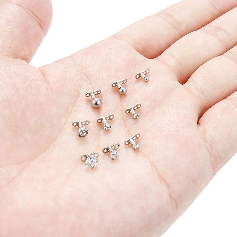9 piezas tapas de anclaje dérmico de titanio grado médico G23 con base de circonio cúbico Micr Foto 3 de 3