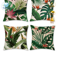 KissenbezüGe 4Er Set 45X45 Cm Tropische BläTter GrüN Polyester