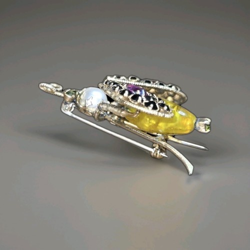 Vintage Schreiner New York Tremble Bumble Givre Art Glass Bug Rhinestones Brooch - Picture 11 of 23