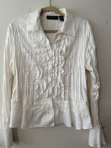 SEPARATES NYC DESIGN CO IVORY CRINKLE BUTTON UP TOP BOHO ROCK HIP ROCKABILLY L - Bild 2 von 15